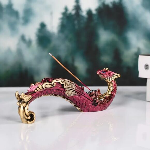 Beautiful Elegant Unique Red and Gold Fantasy Dragon Incense Holder - Picture 1 of 4